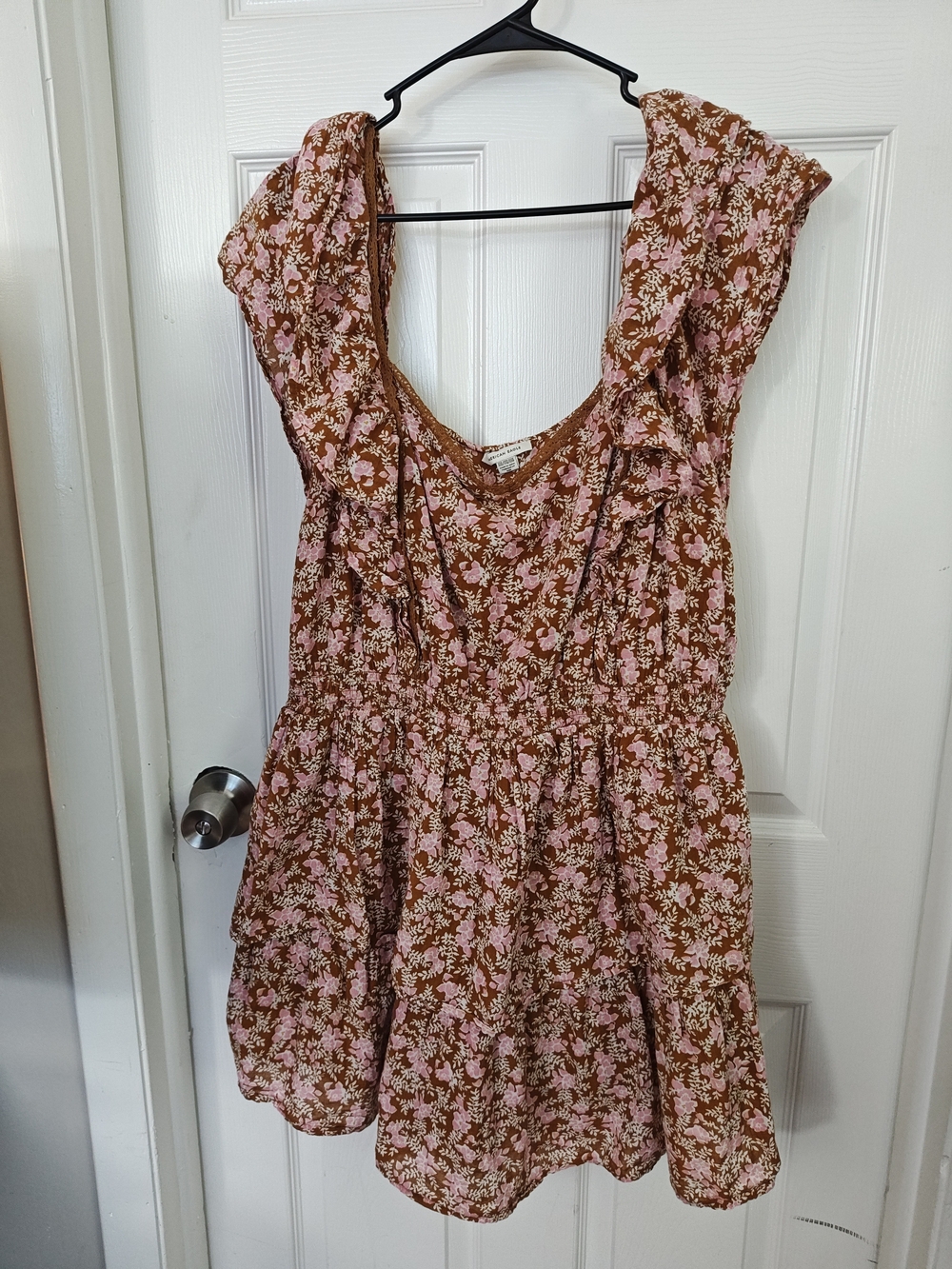 American Eagle Outfitters Pink & Brown Floral Ruffle Dress